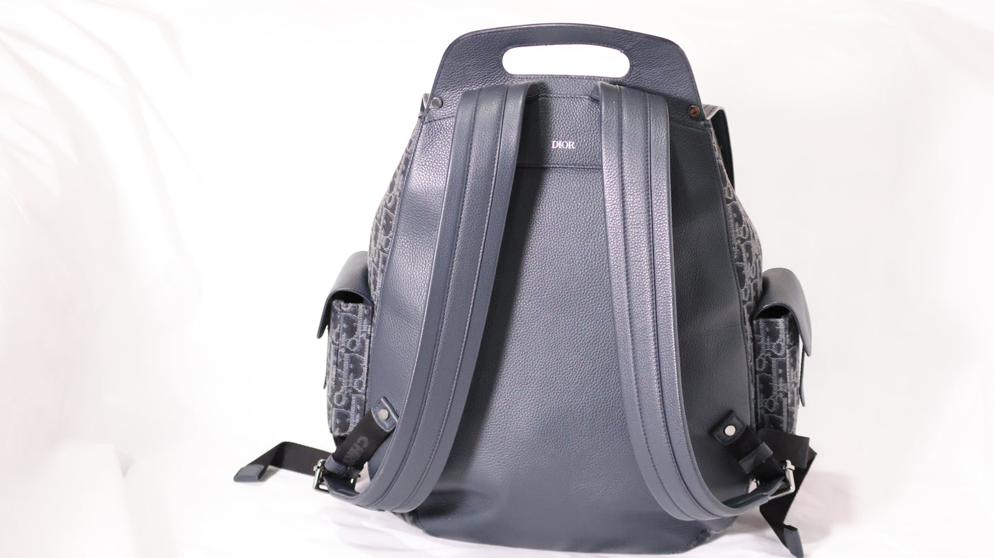 Dior Maxi Gallop Backpack Oblique Jacquard with Black Grained Calfskin