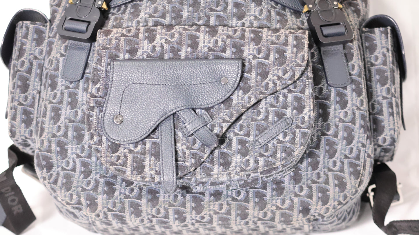 Dior Maxi Gallop Backpack Oblique Jacquard with Black Grained Calfskin