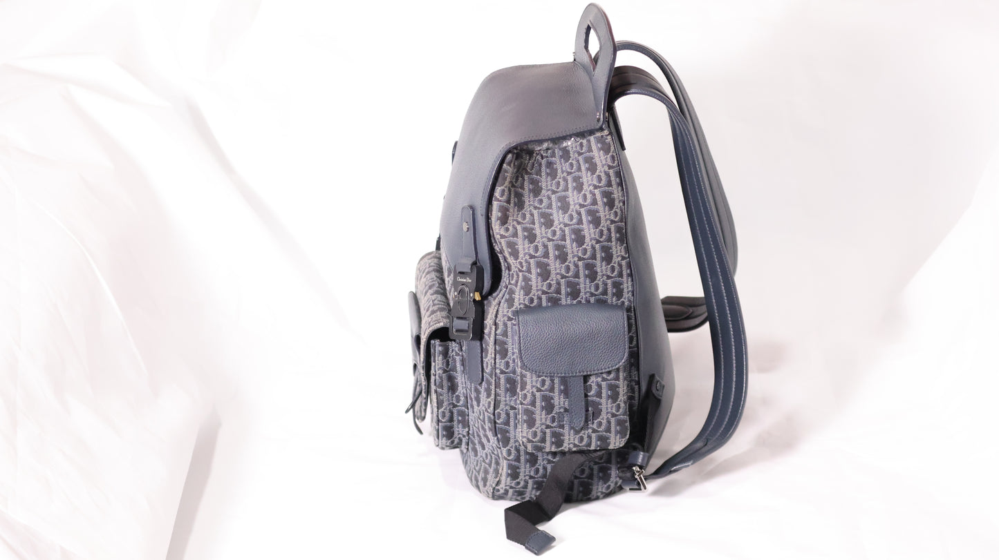 Dior Maxi Gallop Backpack Oblique Jacquard with Black Grained Calfskin