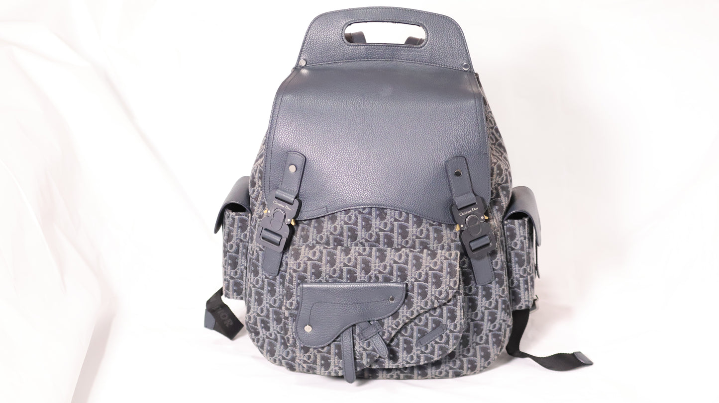 Dior Maxi Gallop Backpack Oblique Jacquard with Black Grained Calfskin