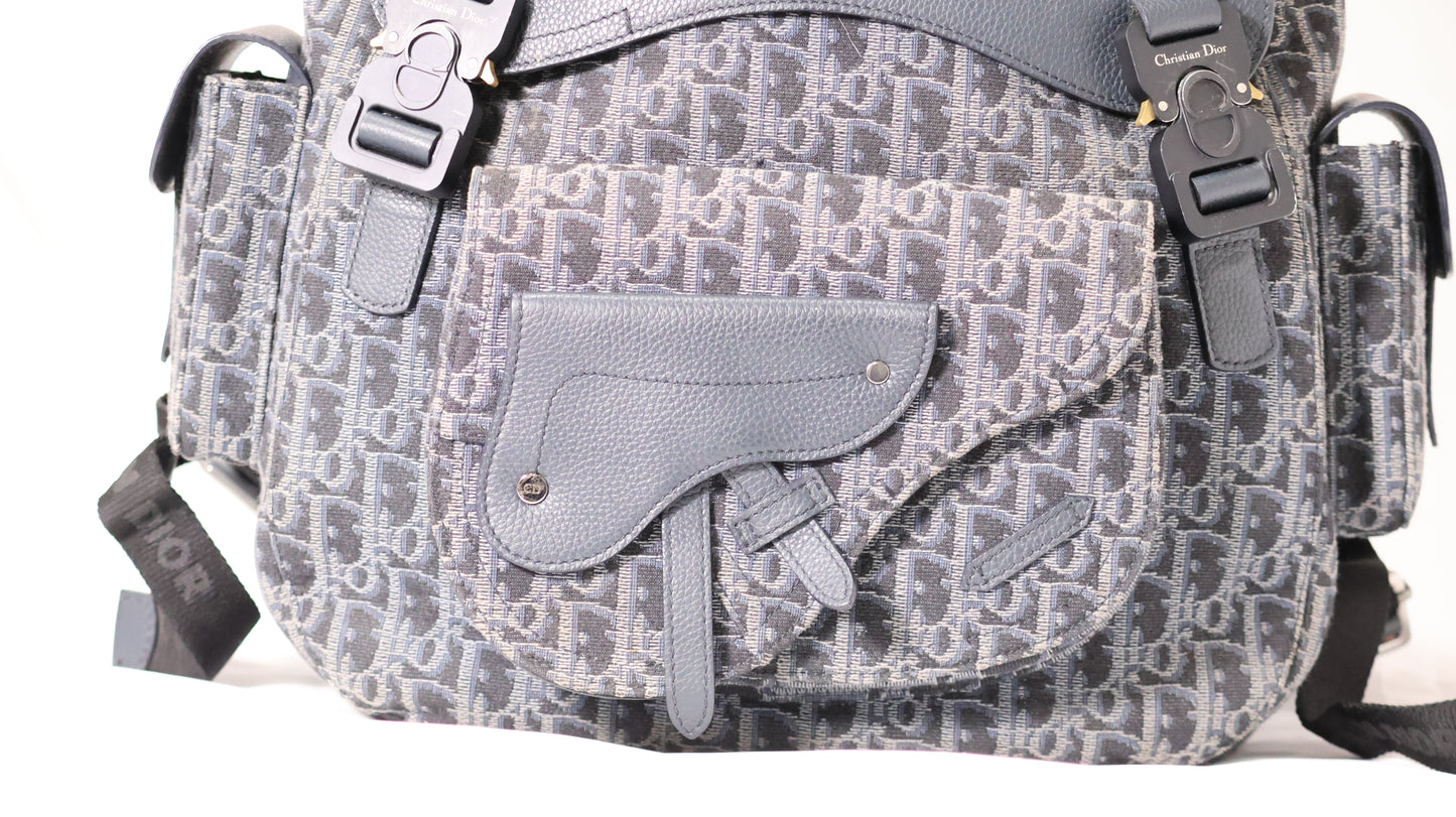 Dior Maxi Gallop Backpack Oblique Jacquard with Black Grained Calfskin