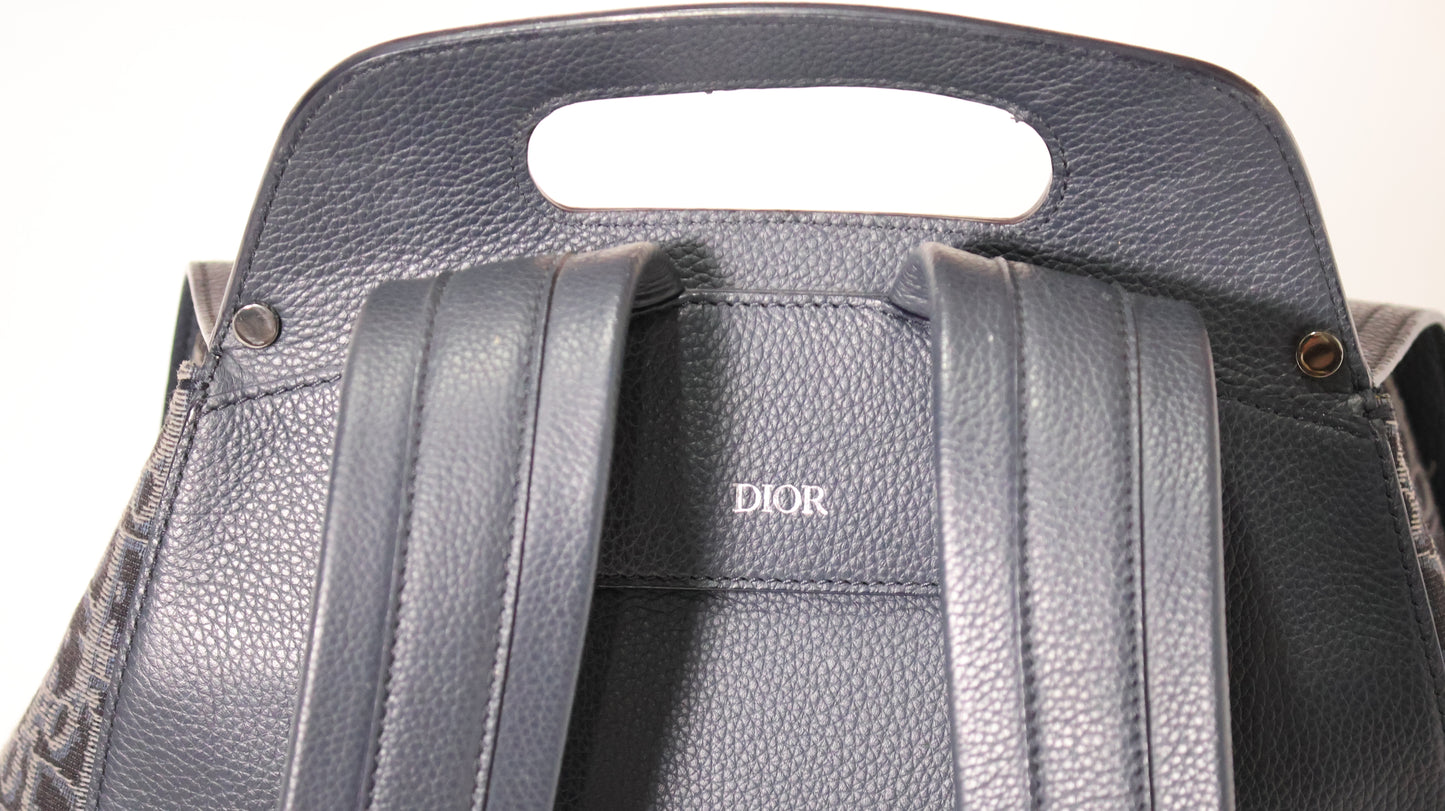 Dior Maxi Gallop Backpack Oblique Jacquard with Black Grained Calfskin
