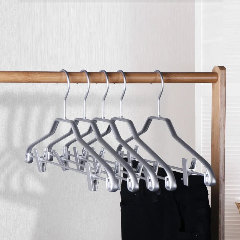 5pcs Clothes Hanger High Quality Aluminum Alloy Trousers Hangers with Clips Multifunctional Wardrobe Organizer Storage Racks