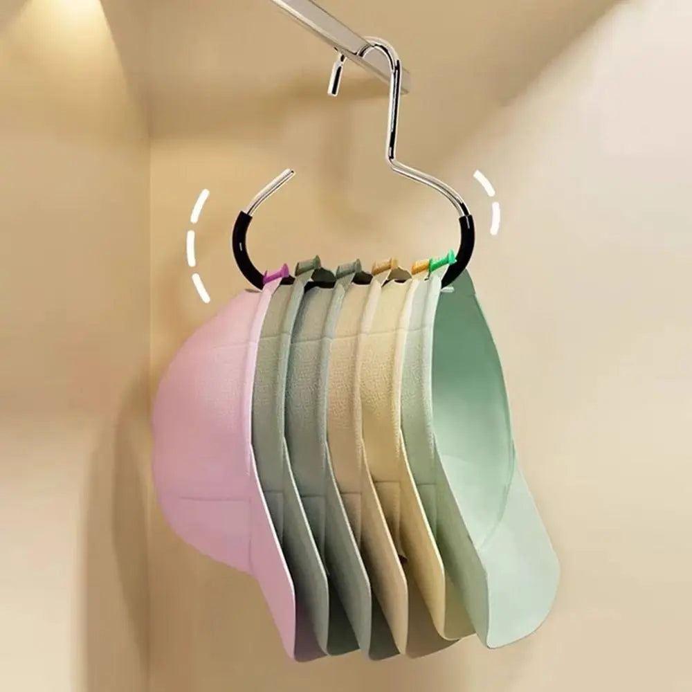 5Pcs Portable Carbon Steel Closet Hat Hanger Hold 8 Hats Anti-slip Hat Storage Hook Space Saving Camisole Clothes Hooks Belts