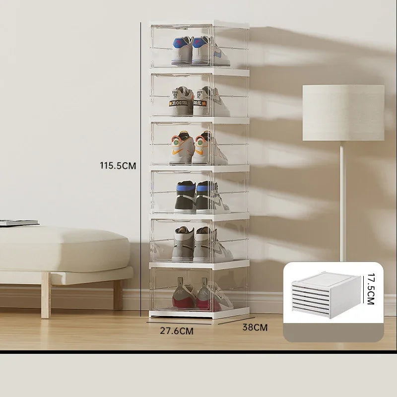 Transparent Installation-free Shoe Storage Box Stackable 6Floor Organizer for Closet Space Saving Shoe Rack Container Bin Holder