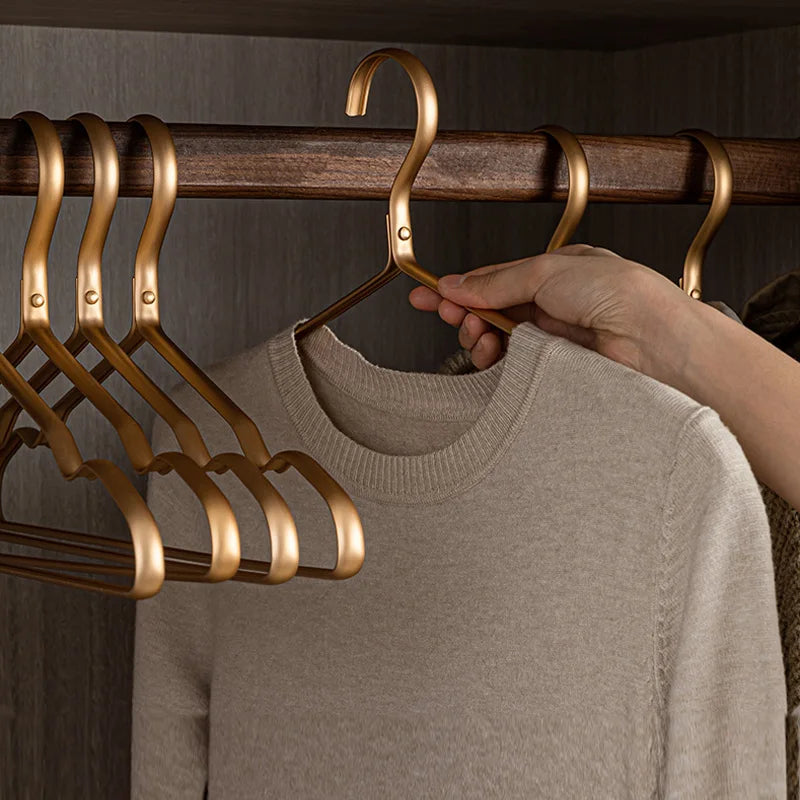 5pcs Matte Gold Hangers for Clothes Pants Storage Hanging Durable Coat Dress Hangers Closet Storage Organizer Space Saver Racks