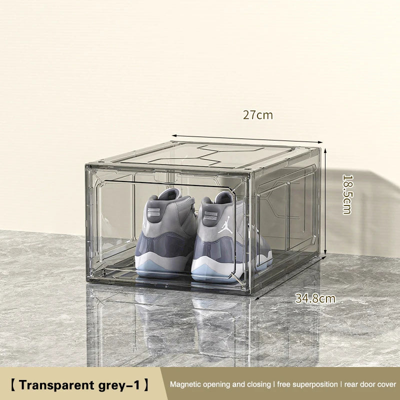 Transparent Shoe Box Magnetic Suction Door Thickened Plastic Storage Holder Detachable Dustproof Shoe Storage Boxes Wholesale