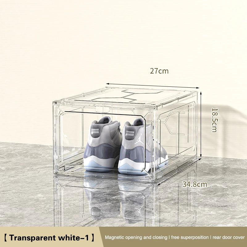 Transparent Shoe Box Magnetic Suction Door Thickened Plastic Storage Holder Detachable Dustproof Shoe Storage Boxes Wholesale