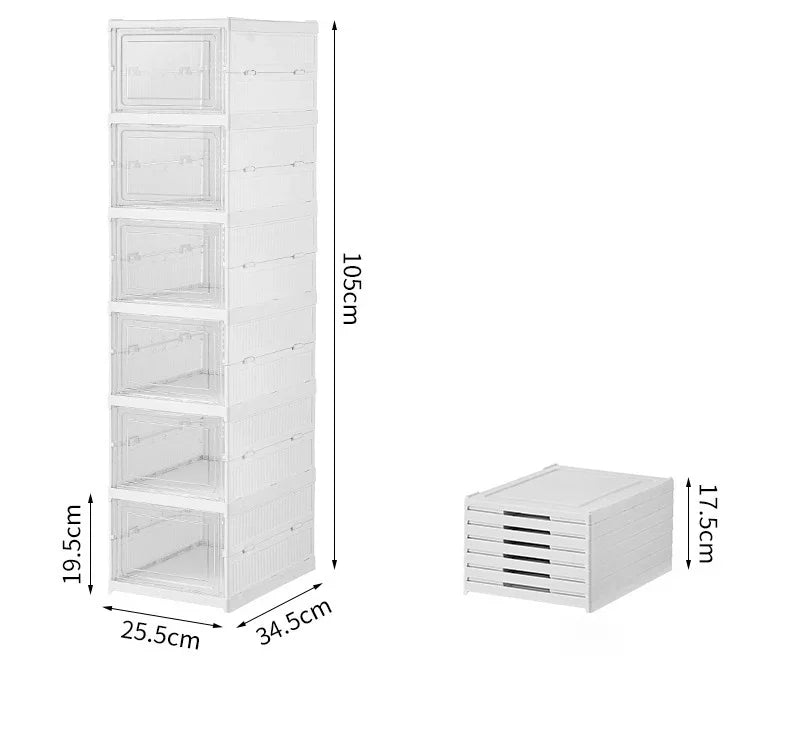 Transparent Installation-free Shoe Storage Box Stackable 6Floor Organizer for Closet Space Saving Shoe Rack Container Bin Holder