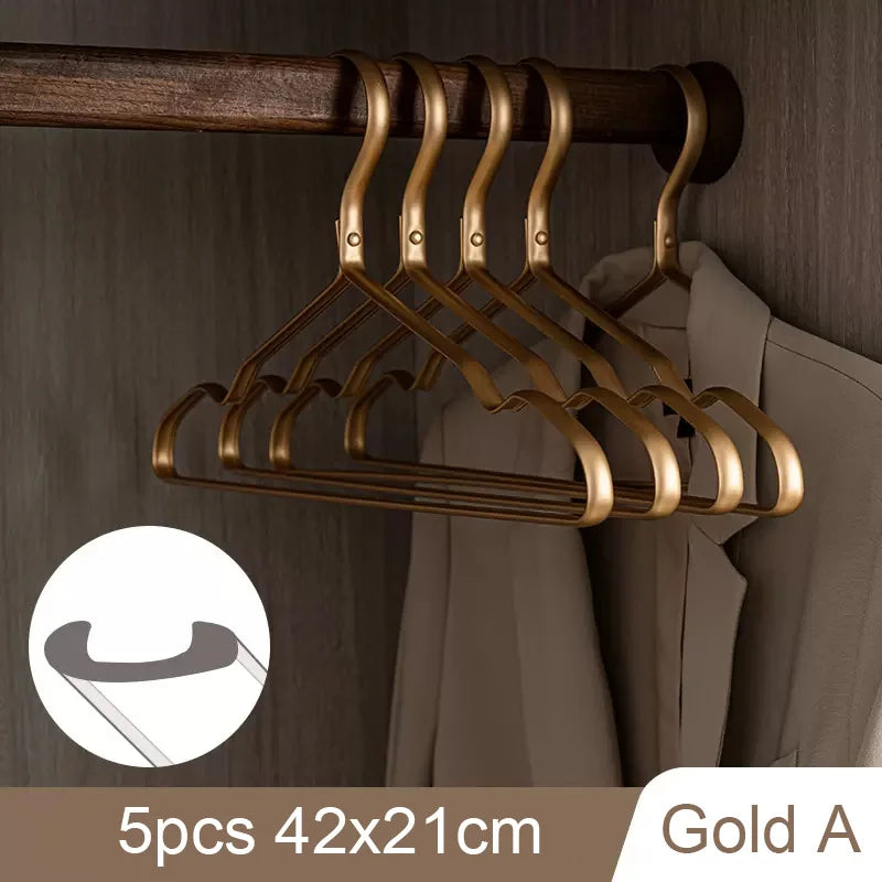 5pcs Matte Gold Hangers for Clothes Pants Storage Hanging Durable Coat Dress Hangers Closet Storage Organizer Space Saver Racks