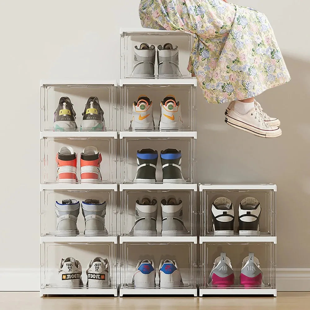 Transparent Installation-free Shoe Storage Box Stackable 6Floor Organizer for Closet Space Saving Shoe Rack Container Bin Holder