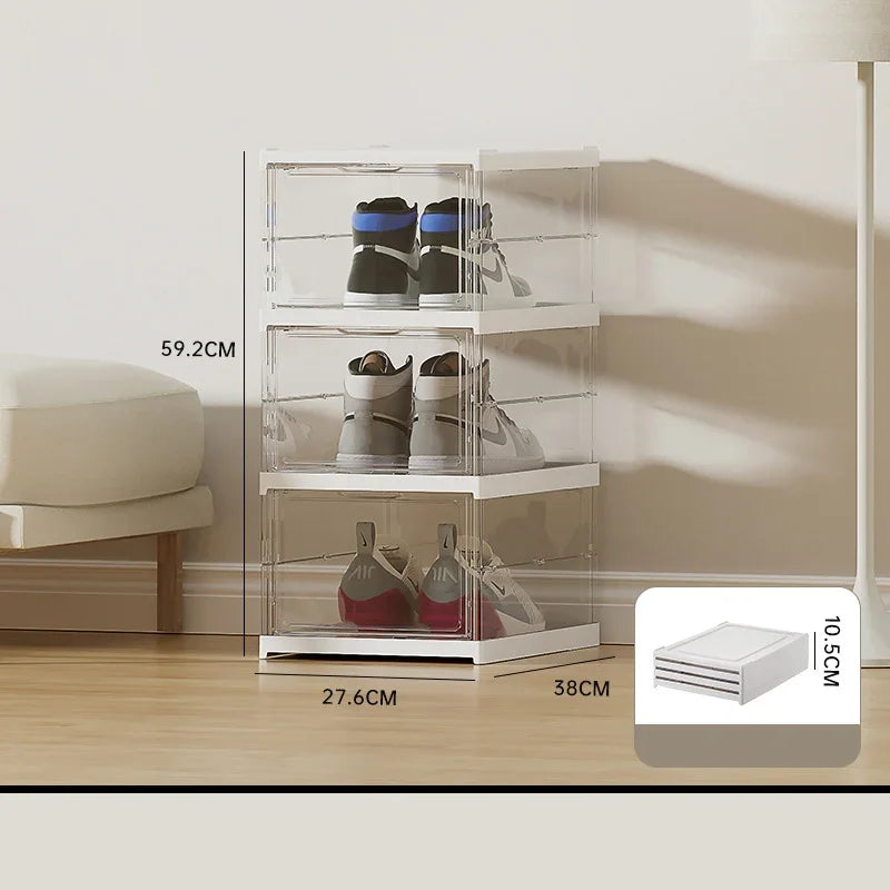 Transparent Installation-free Shoe Storage Box Stackable 6Floor Organizer for Closet Space Saving Shoe Rack Container Bin Holder