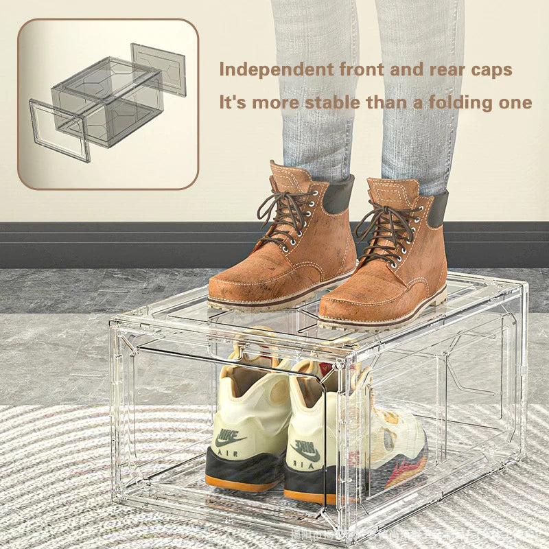 Transparent Shoe Box Magnetic Suction Door Thickened Plastic Storage Holder Detachable Dustproof Shoe Storage Boxes Wholesale